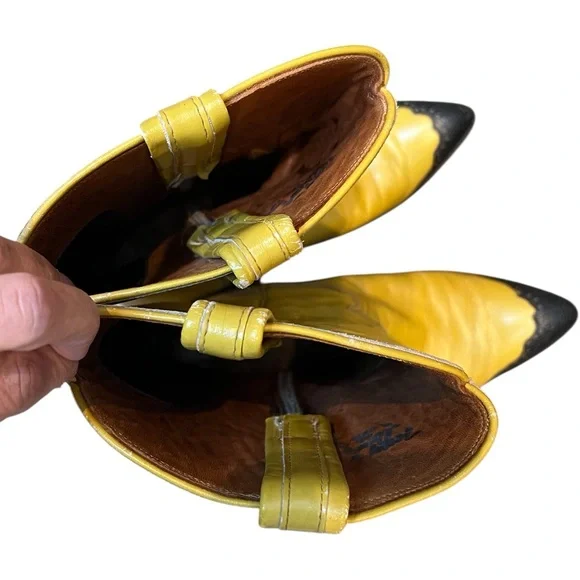 Tony Lama Vintage Yellow Western Boots with Black Toe Caps - Picture 10 of 15